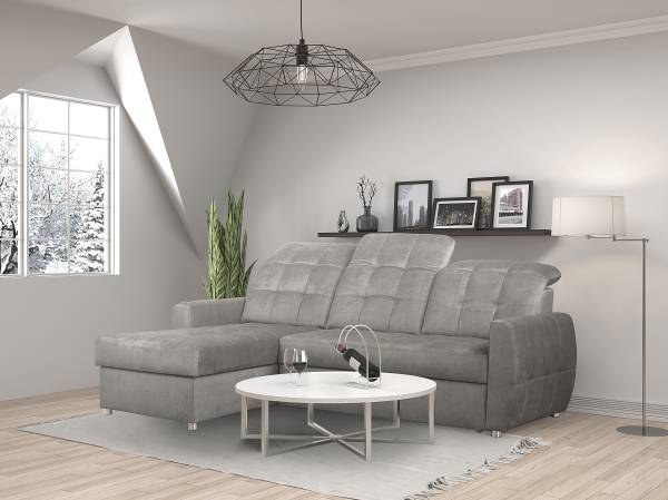 Ecksofa Lawki mit Schlaffunktion Samt Zelia: Hellgrau