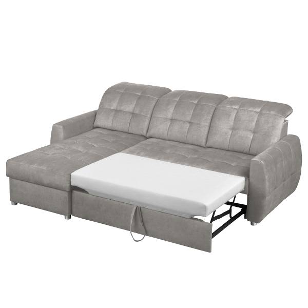 Ecksofa Lawki mit Schlaffunktion Samt Zelia: Hellgrau