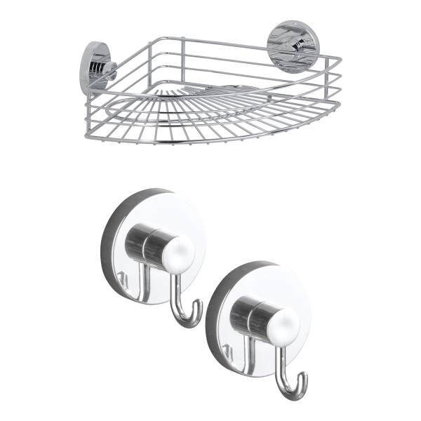Eckduschablage & Wandhaken Bari 3-teilig Stahl / ABS - Silber