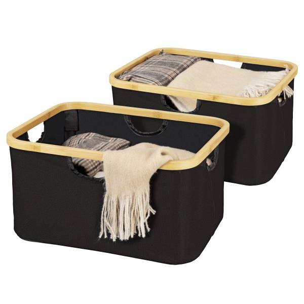 Aufbewahrungskorb Ecori 2er-Set Bambus / Polyester - Schwarz