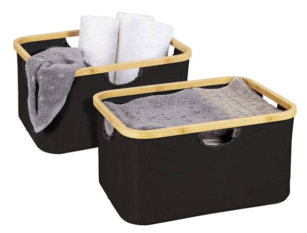 Aufbewahrungskorb Ecori 2er-Set Bambus / Polyester - Schwarz