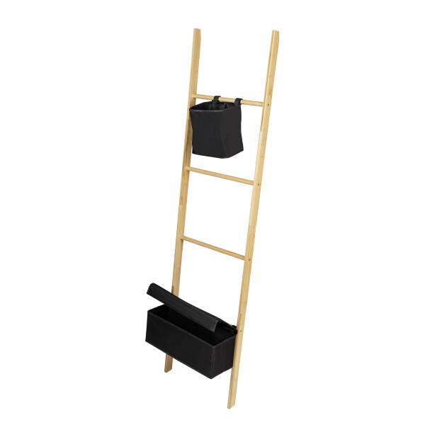 Handtuchleiter Ecori Bambus / Polyester - Schwarz