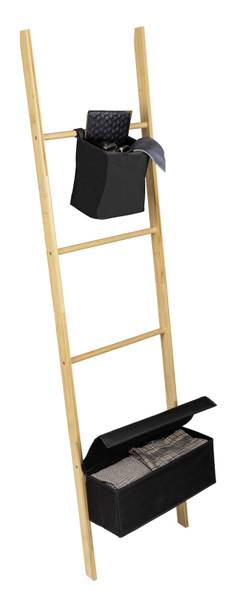 Handtuchleiter Ecori Bambus / Polyester - Schwarz