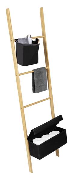 Handtuchleiter Ecori Bambus / Polyester - Schwarz