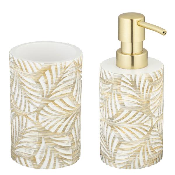Bad-Accessoire Set Terralba Polyresin - Weiß / Gold