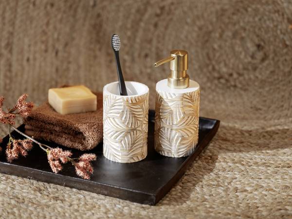 Bad-Accessoire Set Terralba Polyresin - Weiß / Gold