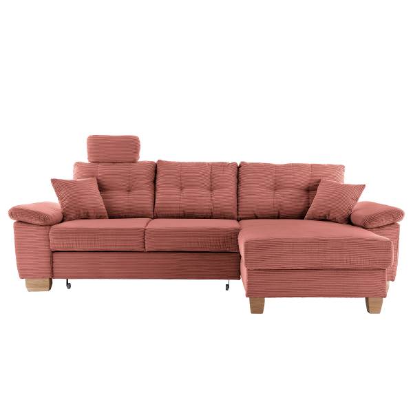 Divano letto angolare Elolo A Velluto a coste Duana: corallo - Longchair preimpostata a destra