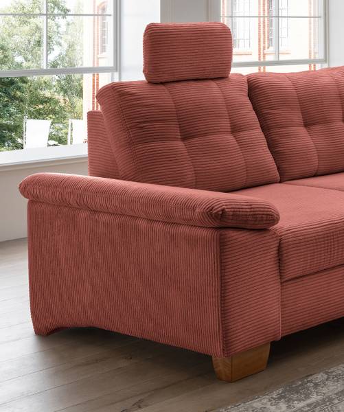 Divano letto angolare Elolo A Velluto a coste Duana: corallo - Longchair preimpostata a destra
