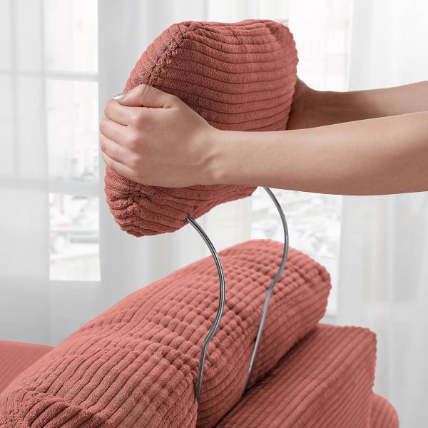 Divano letto angolare Elolo A Velluto a coste Duana: corallo - Longchair preimpostata a destra