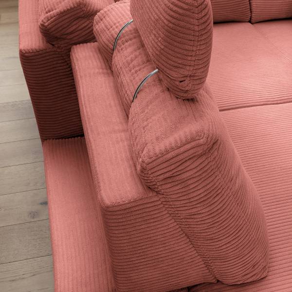 Divano letto angolare Elolo A Velluto a coste Duana: corallo - Longchair preimpostata a destra