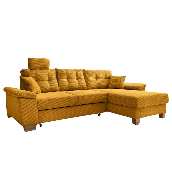 Ecksofa Elolo mit Schlaffunktion Typ A Cordstoff Duana: Gold - Longchair davorstehend rechts