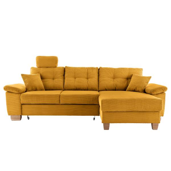 Ecksofa Elolo mit Schlaffunktion Typ A Cordstoff Duana: Gold - Longchair davorstehend rechts