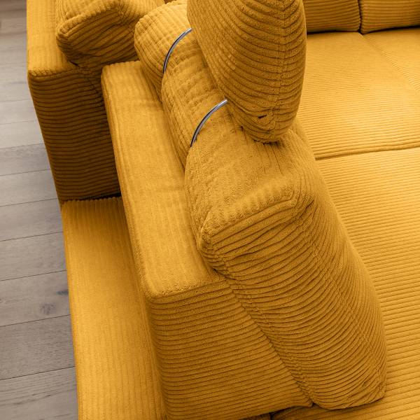Ecksofa Elolo mit Schlaffunktion Typ A Cordstoff Duana: Gold - Longchair davorstehend rechts