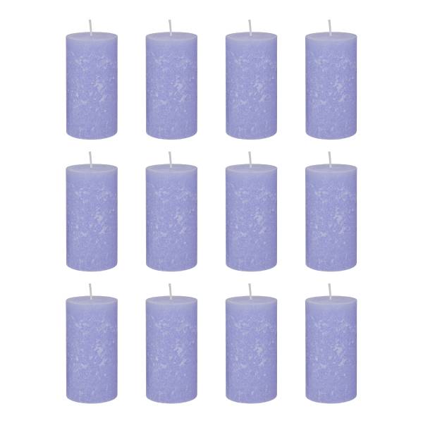 Stompkaars RUSTIC set van 12 paraffine - violet - Hoogte: 13 cm