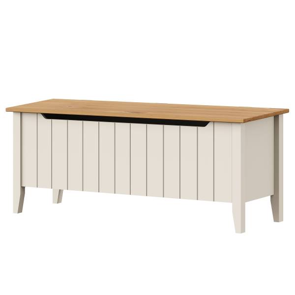 Houten bankje met opbergruimte ANDRAY grenenhout/crèmewit - Breedte: 120 cm