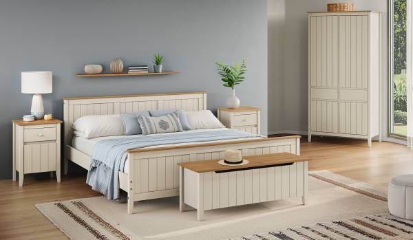 Houten bankje met opbergruimte ANDRAY grenenhout/crèmewit - Breedte: 120 cm