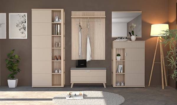 Kapstokpaneel Akassa lichte eikenhouten look/zilverkleurig