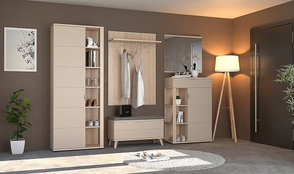 Kapstokpaneel Akassa lichte eikenhouten look/zilverkleurig
