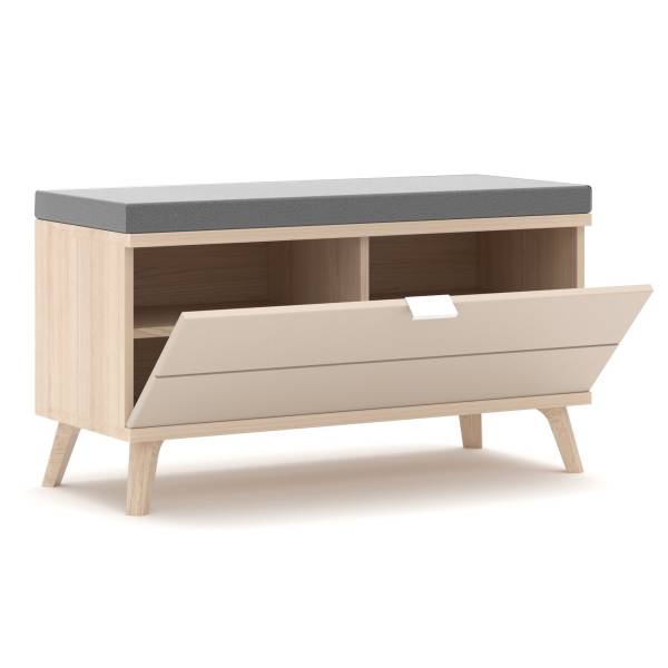 Halbank Akassa kunstleer - kasjmierkleurig/lichte eikenhouten look