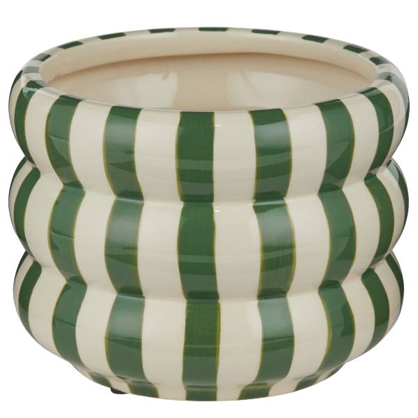 Bloempot HOOP Strepen steengoed - donkergroen