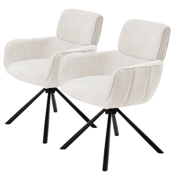 Drehbarer Armlehnenstuhl CORPA 2er-Set Cremeweiß