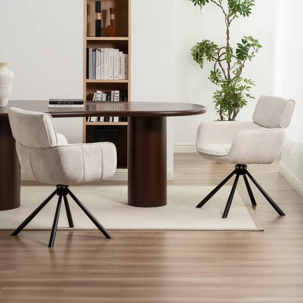 Drehbarer Armlehnenstuhl CORPA 2er-Set Cremeweiß