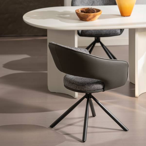 Set di 2 sedie girevoli POWLO Tessuto strutturato / similpelle - Antracite