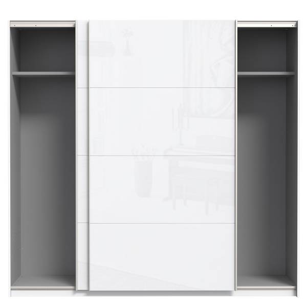 Zweefdeurkast Nuke hoogglans wit/mat wit - Breedte: 220 cm