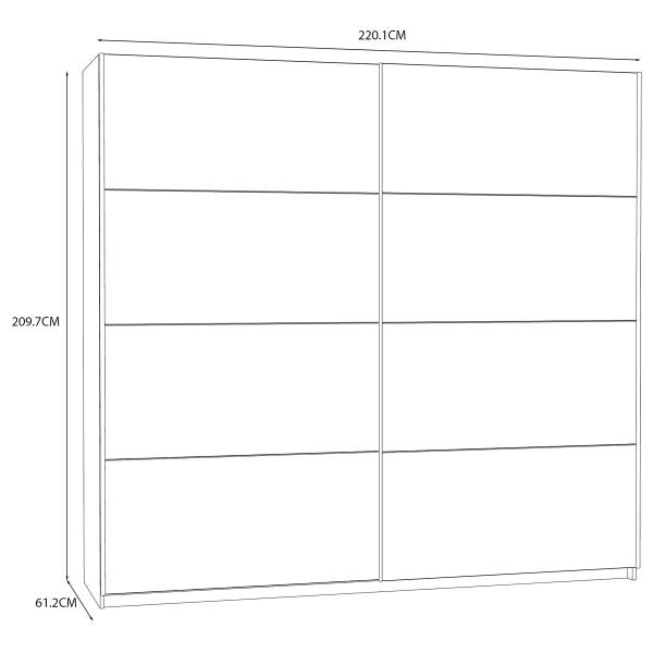Zweefdeurkast Nuke hoogglans wit/mat wit - Breedte: 220 cm