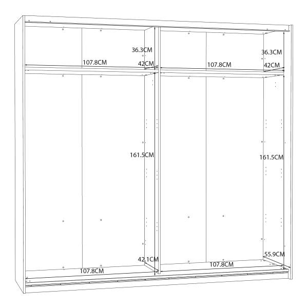 Zweefdeurkast Nuke hoogglans wit/mat wit - Breedte: 220 cm