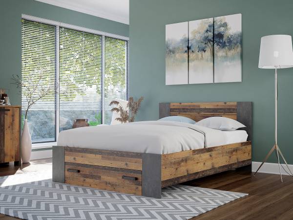 Cadre de lit Ravenswood Imitation bois recyclé / Anthracite - 140 x 200cm