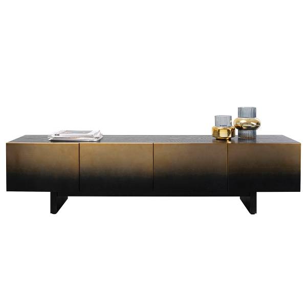TV-Lowboard Prezioso Metall - Gold / Esche Schwarz