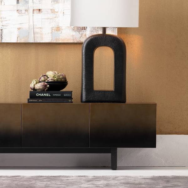 TV-Lowboard Prezioso Metall - Gold / Esche Schwarz
