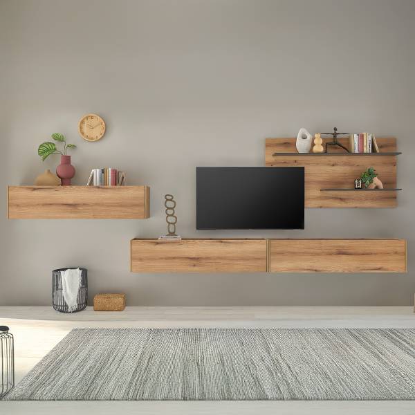 Ensemble meubles TV Olon II (4 éléments) Imitation chêne Evoke