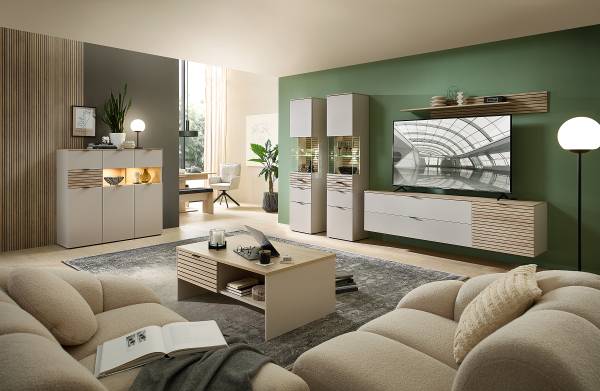 Meuble TV Palosi avec tiroirs Gris sable