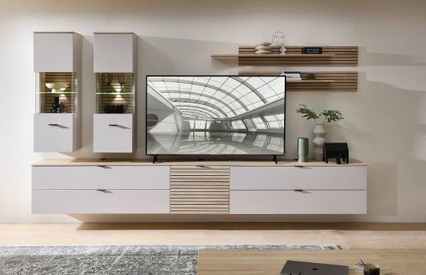 Meuble TV Palosi avec tiroirs Gris sable