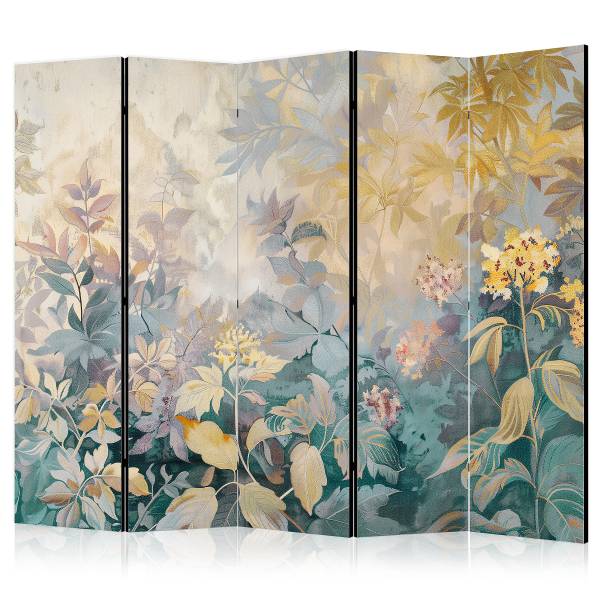 Paravent tapisserie 2 faces Intissé sur bois massif - vert / jaune - 225 x 172 cm