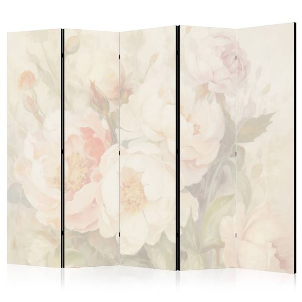 Paravent Bright Peonies 2-seitig Vlies auf Massivholz - Beige / Grau - 225 x 172 cm