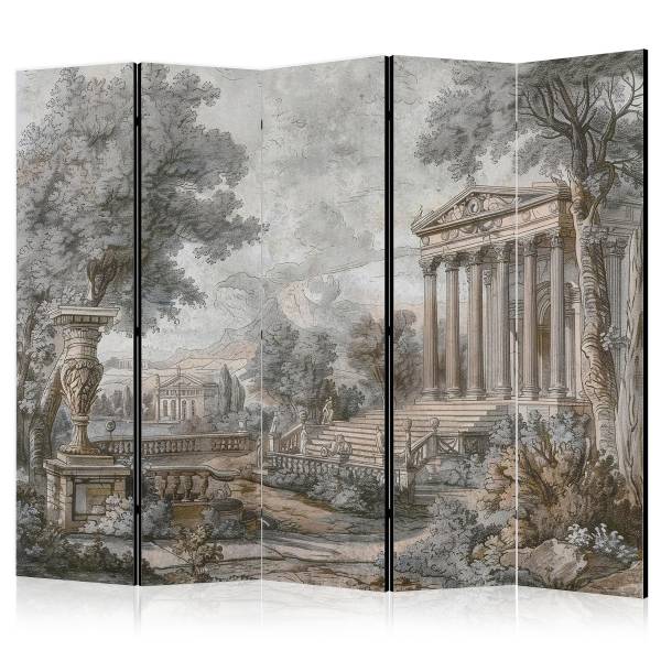 Paravent Antique Landscape 2-seitig Vlies auf Massivholz - Grau / Grün - 225 x 172 cm