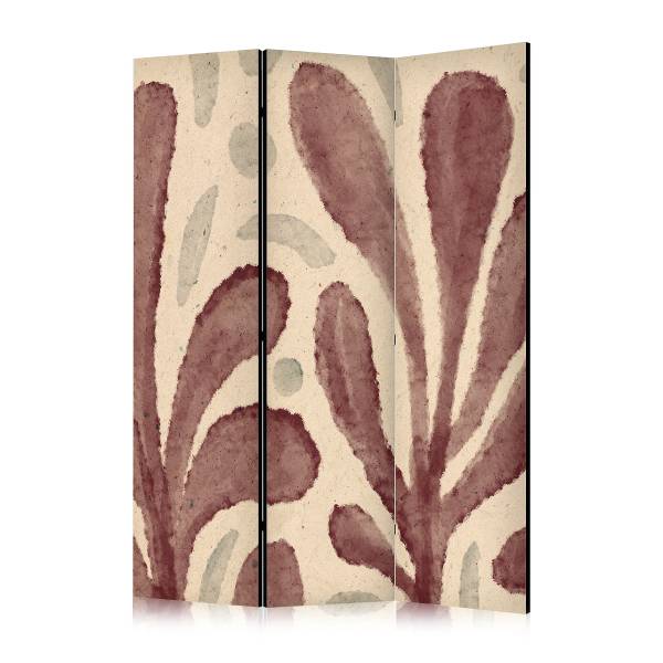 Paravent Waving Leaves 2-seitig Vlies auf Massivholz - Beige / Braun - 135 x 172 cm