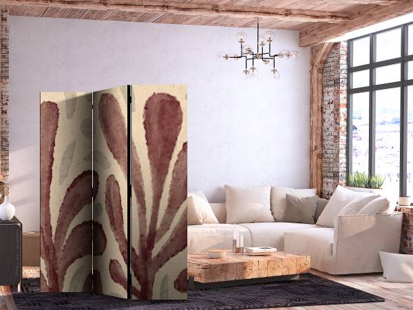 Paravent Waving Leaves 2-seitig Vlies auf Massivholz - Beige / Braun - 135 x 172 cm