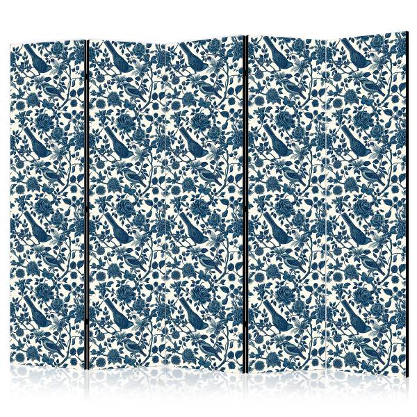 Paravent Rose Vines 2-zijdig vlies op massief hout - blauw - 225 x 172 cm