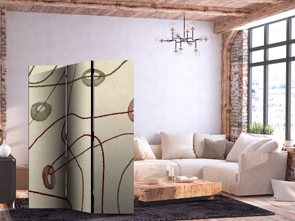 Paravent Labyrinth of Beads 2-seitig Vlies auf Massivholz - Beige - 135 x 172 cm