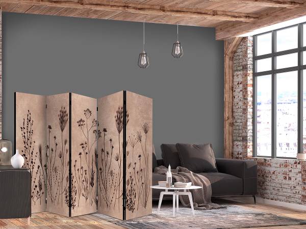 Paravent Plant Vintage 2-seitig Vlies auf Massivholz - Beige / Braun - 225 x 172 cm