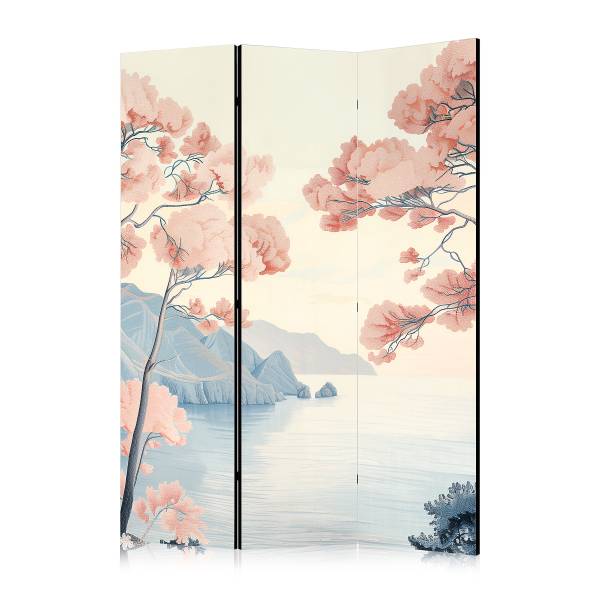 Paravent Landscape with Ocean 1-seitig Vlies auf Massivholz - Beige / Rosa - 135 x 172 cm