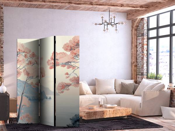 Paravent Landscape with Ocean 1-seitig Vlies auf Massivholz - Beige / Rosa - 135 x 172 cm