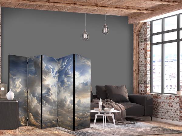 Paravent Golden Reflections 2-zijdig vlies op massief hout - grijs/blauw - 225 x 172 cm