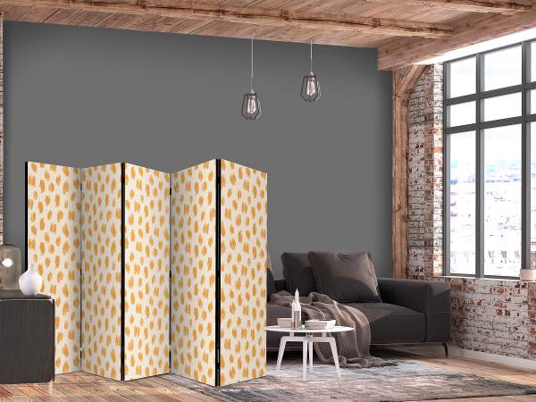 Paravent Pattern Spots & Dots 2-seitig Vlies auf Massivholz - Beige / Orange - 225 x 172 cm