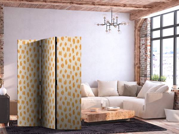 Akoestisch paravent Pattern Spots & Dots vlies op massief hout - beige/oranje - 135 x 172 cm