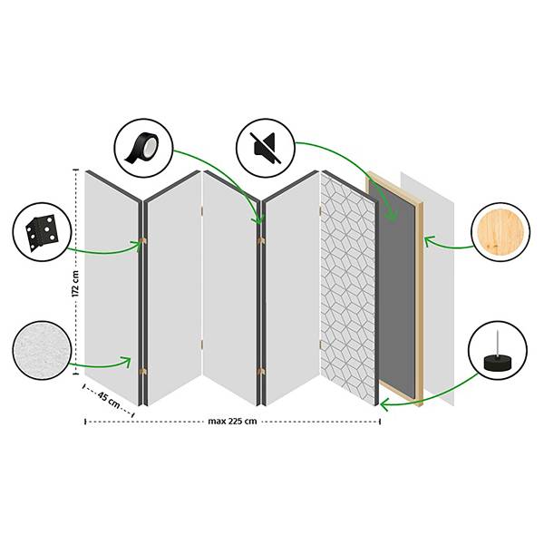 Akustik-Paravent Terrazzo in Confetti Vlies auf Massivholz - Mehrfarbig - 135 x 172 cm